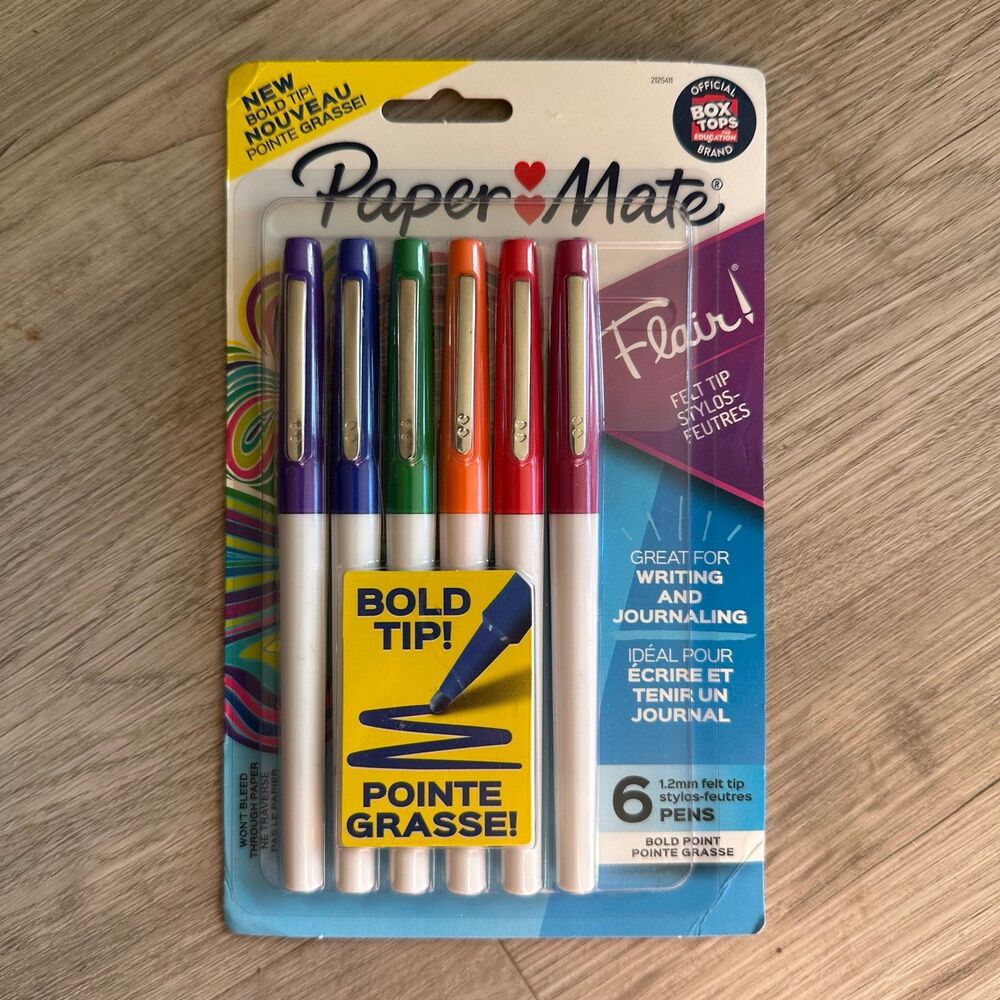 Paper Mate Flair Pens Bold Point Tip 1.2mm - 6 Pens - Multicolors - NEW